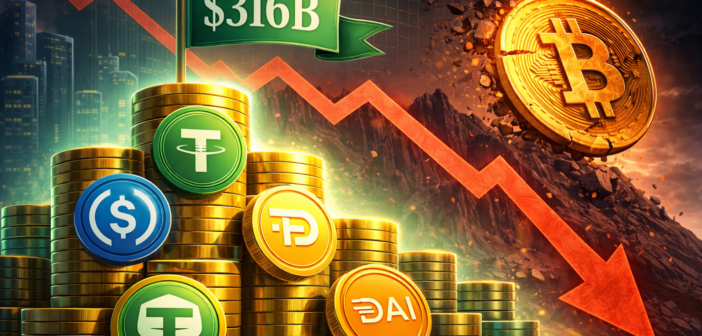 Bitcoin stablecoin dry powder $316 billion ATH while Bitcoin price drops 47 percent 2026